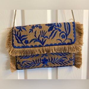 Antik Kraft Embroidered Fringe Clutch with Metal Strap